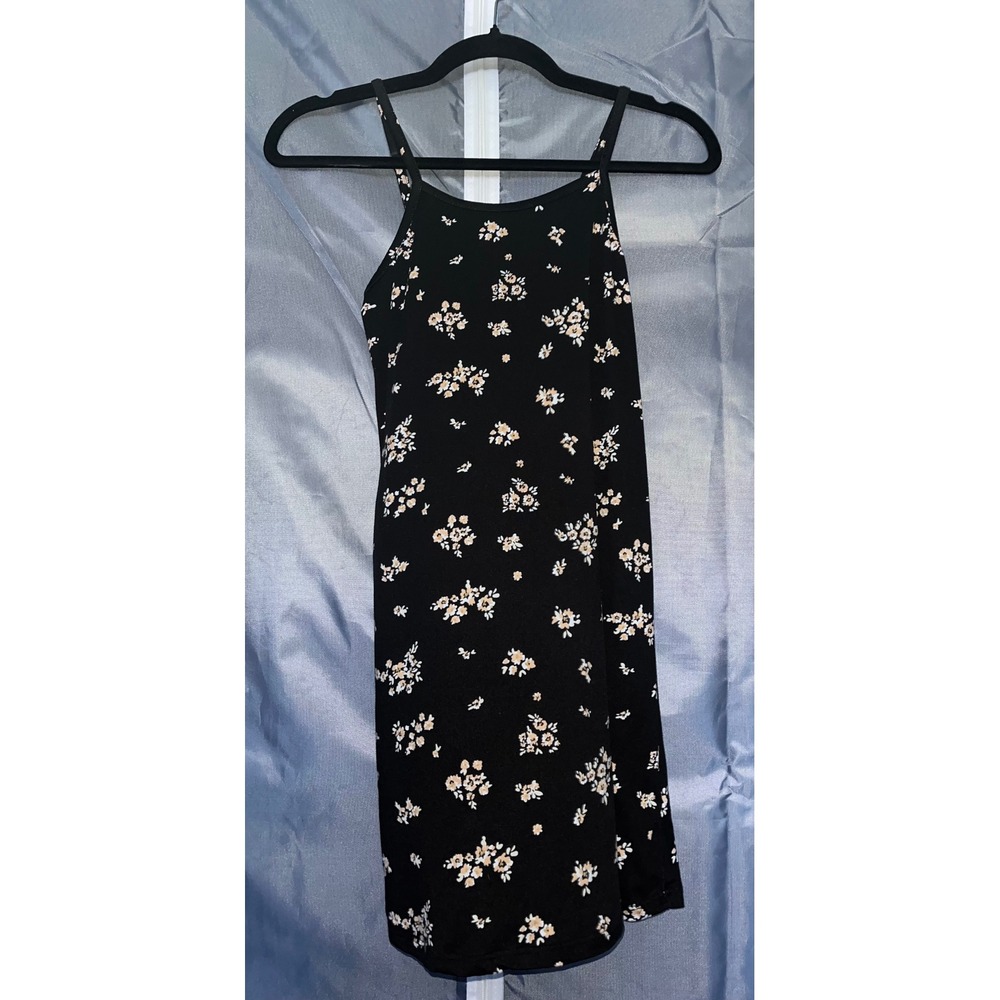 btween Girls Black Floral Tank Dress Spaghetti Straps Lace Detail Size 10